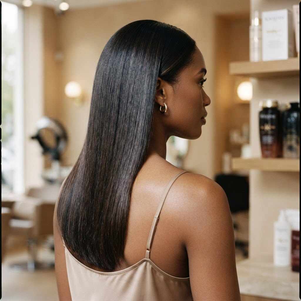 Sleek silk press with high shine